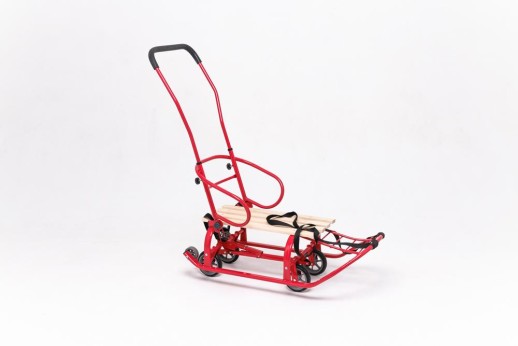 Санки дитячі Патріот червоні з механізмом висувних колісних шасі