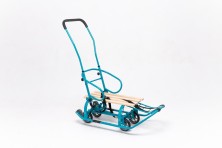 Санки дитячі Патріот блакитні з механізмом висувних колісних шасі