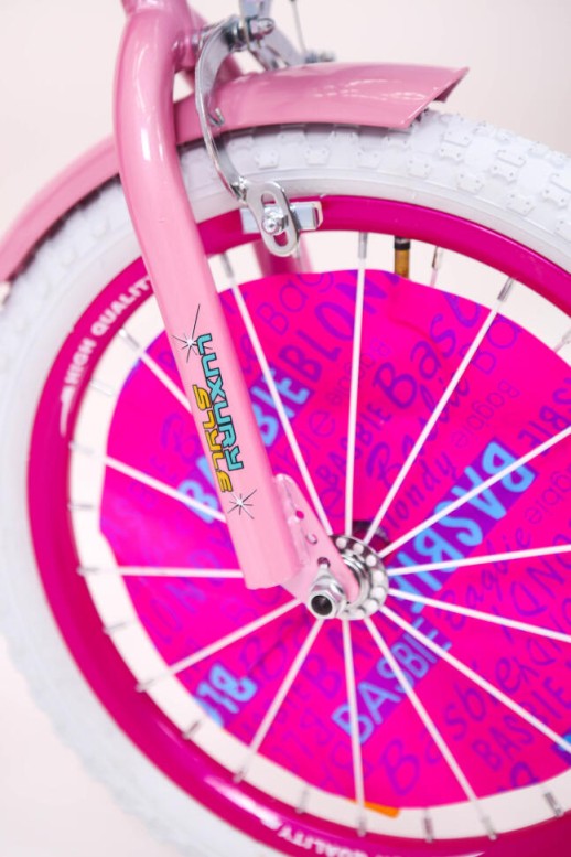 Розовый Велосипед для девочки от 7 лет "BARBIE-18" Барби с Багажником для кукол и страховочными колесами